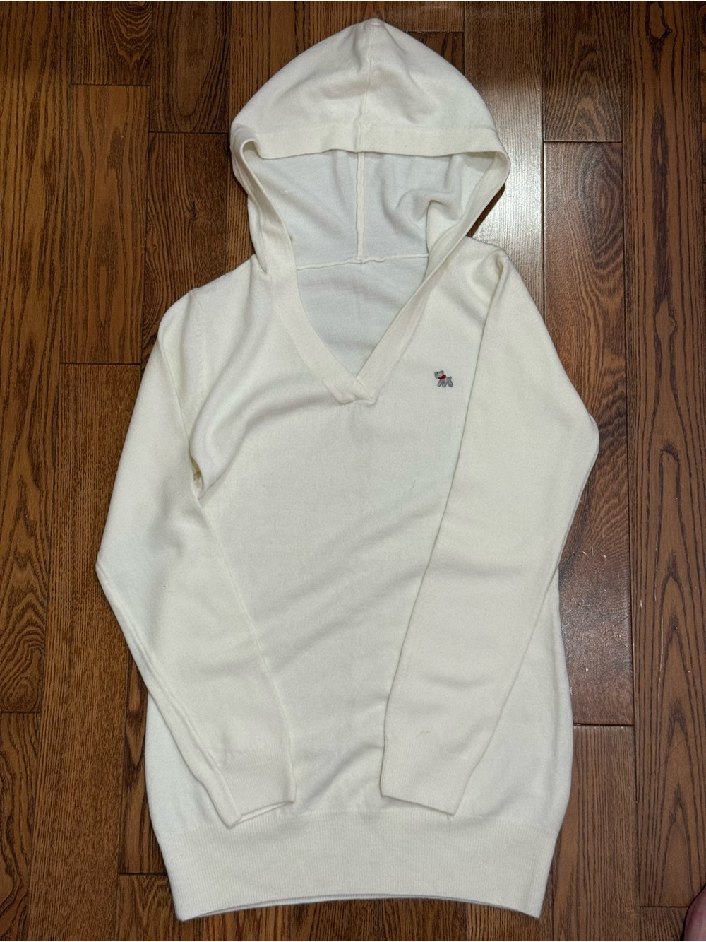 Cream V-Neck Hoodie Sweater